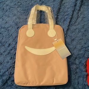 Pink & white large capacity lunch tote bag with smiley face on the front